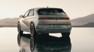2022 Hyundai Ioniq 5 overlooking a foggy city.