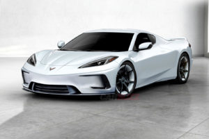 White 2023 Chevy Corvette E-Ray hybrid.
