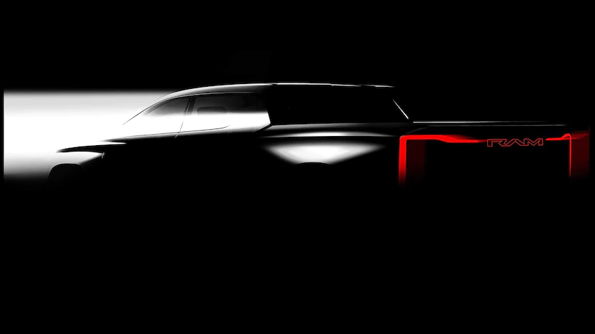 Shadowy silhouette of a RAM 1500 EV.
