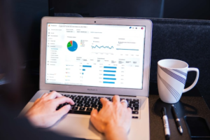Laptop screen showing Google Analytics.