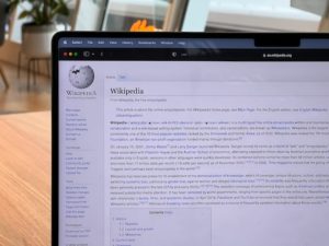 Wiki page for Wikipedia on a laptop.