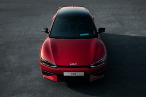Bird's eye view of a red Kia EV6.