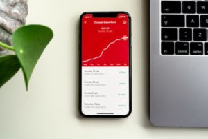 Phone displaying Youtube analytics.