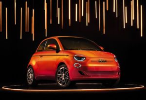Bright orange Fiat 500.