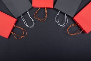 Red and black shopping bags.